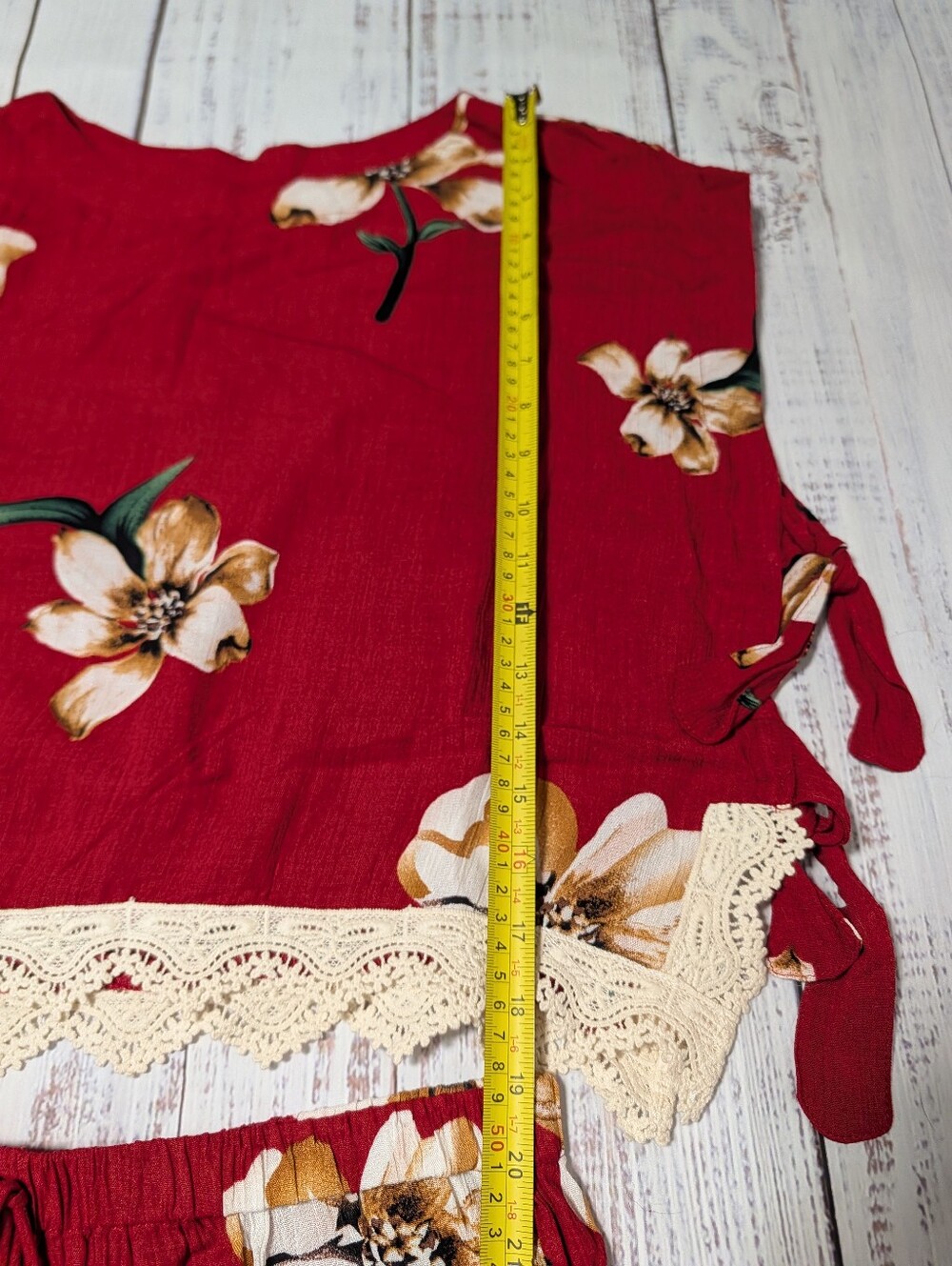 Umgee Women's Maroon Red Floral Eyelet Lace Trim 2-Piece Crop Top and Shorts Set - Picture 8 of 12